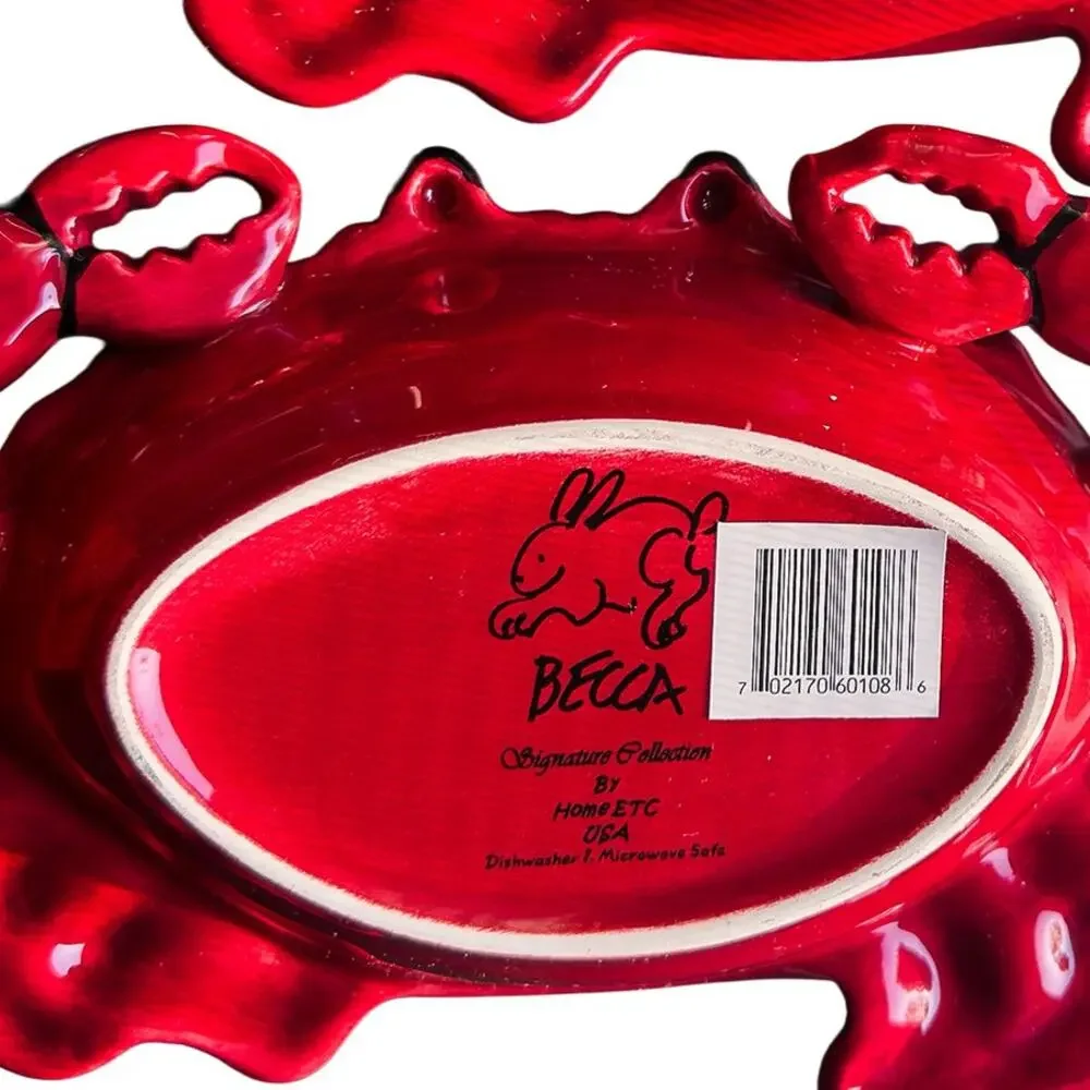 Crab Seafood Red Ceramic Serving Dish 9